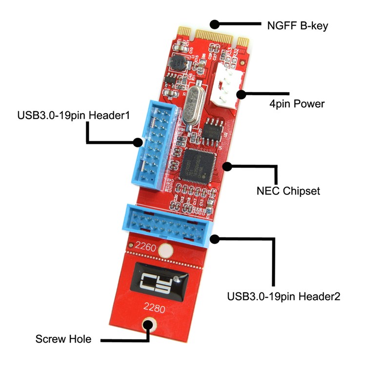 Dual Port 19 20Pin USB 3.0 Female to NGFF M.2 B+M Key Male Adapter Card for Laptop PC-13
