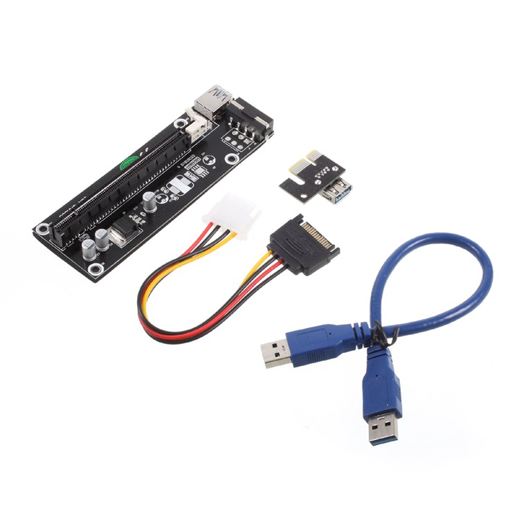 PCI-E 1x to 16x Mining Machine Enhanced Extender Riser Adapter with USB 3.0 Cable and SATA Power Cable - Black-1