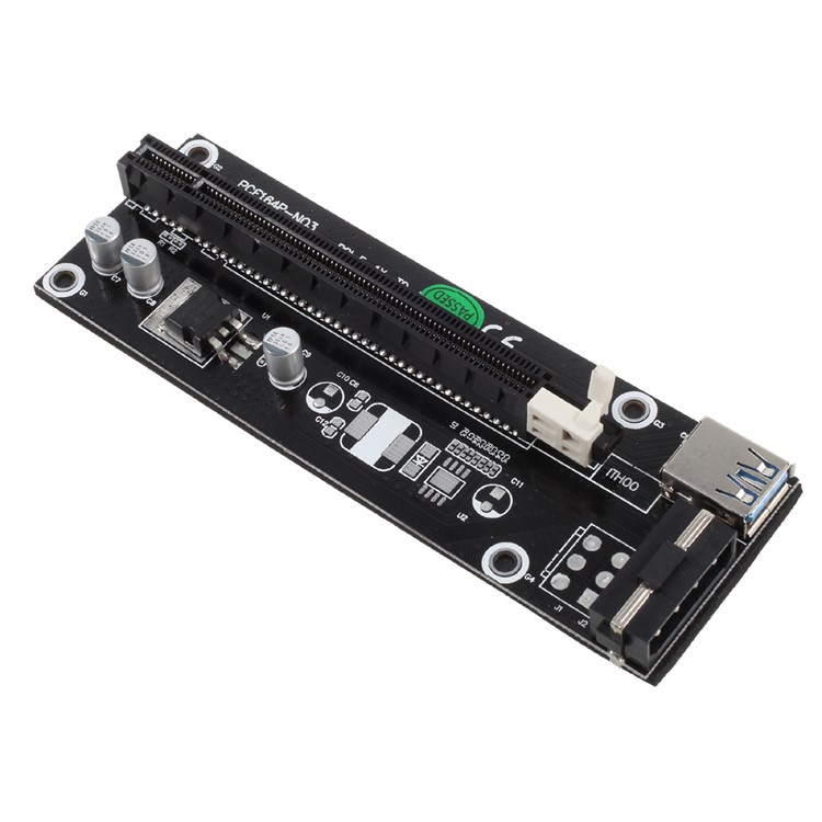 PCI-E 1x to 16x Mining Machine Enhanced Extender Riser Adapter with USB 3.0 Cable and SATA Power Cable - Black-6