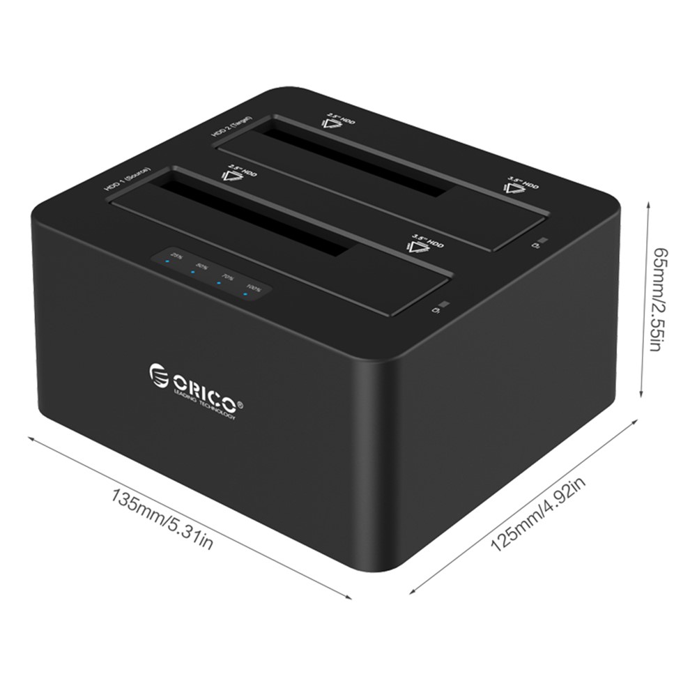 ORICO Profesional 2-Bay USB3.0 Estación de acoplamiento de disco duro para 2.5 / 3.5 pulgadas HDD / SSD con función de clon (6629US3-C) - AU tapón-7