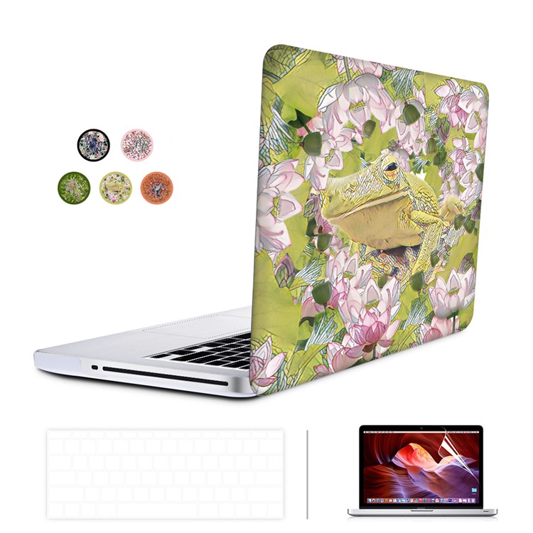 3D Frog and Flowers Pattern Plastic Case + Screen Protector + US Version Silicone Keyboard Film for Macbook Pro 13.3 with Retina Display-1