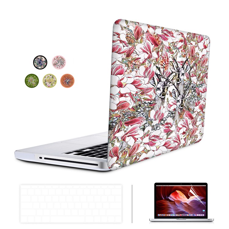 3D Sika Deer and Flowers Pattern Screen Protector + Hard Cover Case + US Version Silicone Keyboard Film for MacBook Pro 15-inch (2016)-1