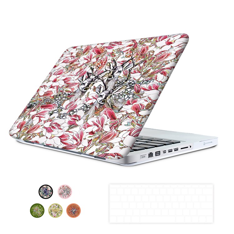 3D Sika Deer and Flowers Pattern Screen Protector + Hard Cover Case + US Version Silicone Keyboard Film for MacBook Pro 15-inch (2016)-2