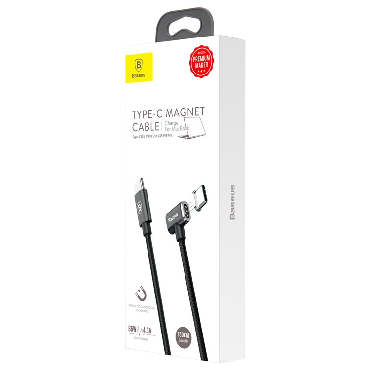 BASEUS 20V 4.3A 1.5M Type-C Magnet Charging Cable (Side Insert) for Macbook / Notebook - Black-10