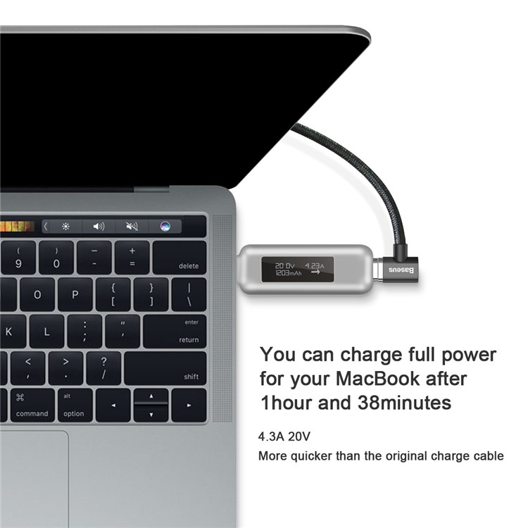 BASEUS 20V 4.3A 1.5M Type-C Magnet Charging Cable (Side Insert) for Macbook / Notebook - Black-5