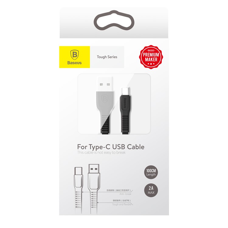 BASEUS Tough Serie 2A USB Kabeltyp-C Daten Sync Charge für Galaxy A7 (2017), etc. (1m) - Schwarz-8