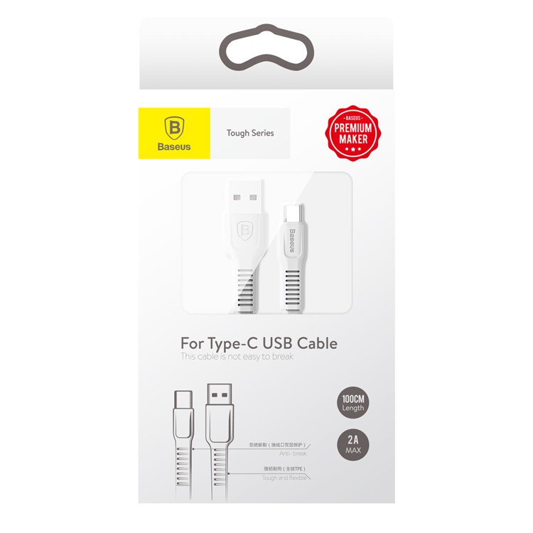 BASEUS Tough Series 2A Tipo-C Cabo USB Carregamento de sincronização de dados para Galaxy A7 (2017), etc.. (1m) - branco-8