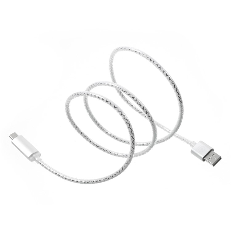 WUW X46 1M 2.4A LED Light Type-C USB Data Sync Charging Cable for for Samsung S8 / OnePlus 5 etc - Silver-3
