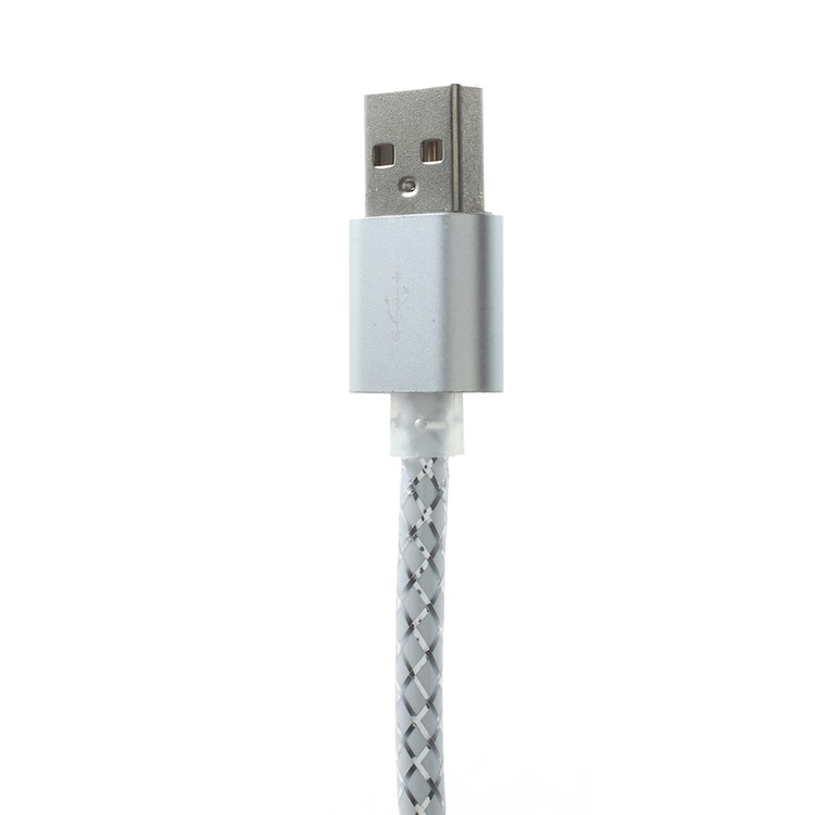 WUW X46 1M 2.4A LED Light Type-C USB Data Sync Charging Cable for for Samsung S8 / OnePlus 5 etc - Silver-7