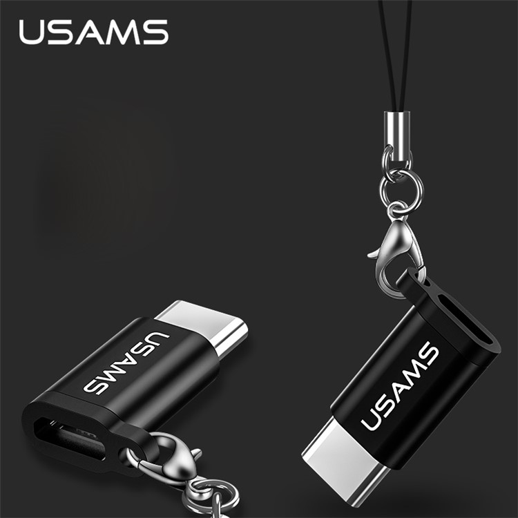 

USAMS US-SJ153 Micro USB Female to Type-C Male Adapter with Strap for Huawei P10/P10 Plus etc. - Black