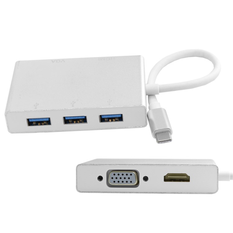 USB-C USB 3.1 Type-C to HDMI Digital AV & VGA & USB HUB OTG Adapter for Laptop Macbook Pro-3