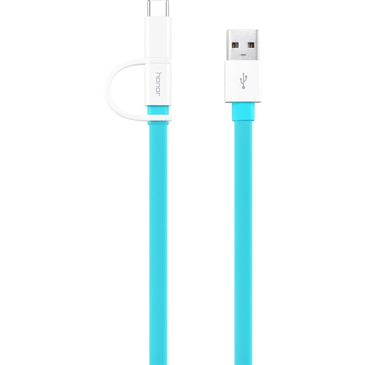 HUAWEI Honor Micro USB + Type-C Sync Charging Data Flat Cable 1.5m for Xiaomi Mi Note 2 / HTC 10 - Cyan-1