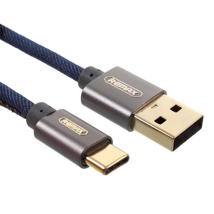 

REMAX 1.8m Jean Cloth Texture Reversible Type-C USB Data Cable for Samsung Note 8/S8 Etc. - Blue