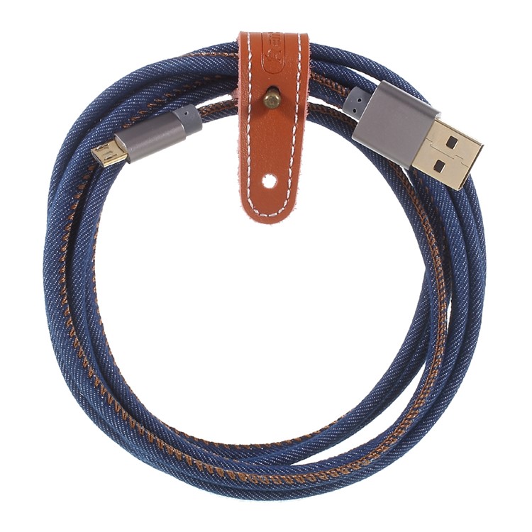 

REMAX 1.2m Micro USB Charging Data Sync Cable Cowboy Jean Cloth Cord for Samsung Sony etc. - Blue