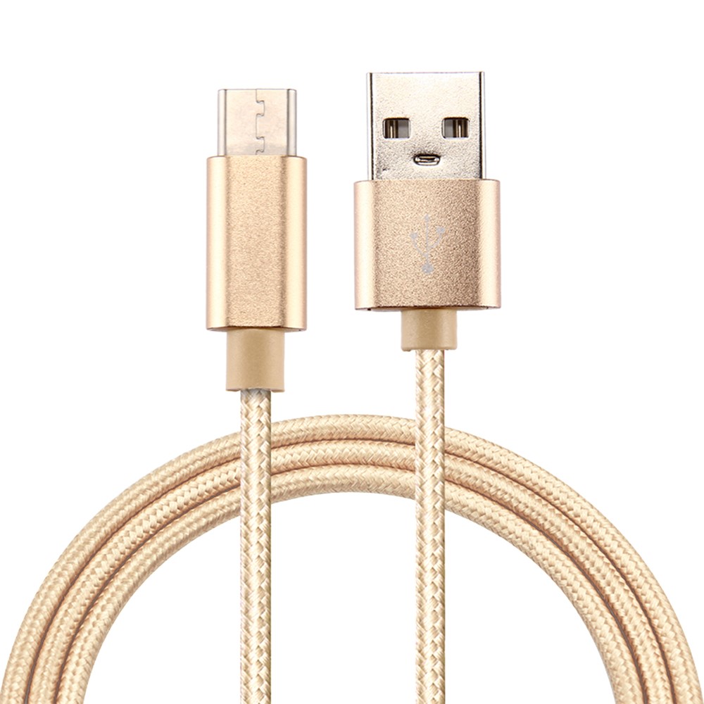 1 м тканая текстура типа-c usb реверсивный кабель для зарядки для samsung 8 / s8 / s8 плюс и т. д. - золотой цвет