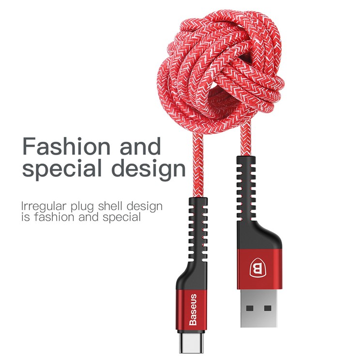 BASEUS 1m 2A Confidente Series 9 Capas SR Anti-break Type-c Transferencia De Datos Cable De Carga - Rojo-2