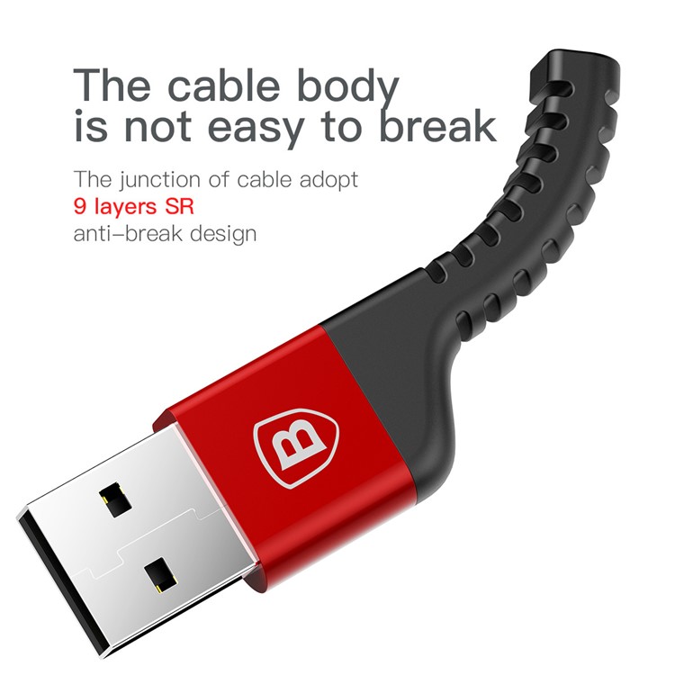 BASEUS 1m 2A Confidente Series 9 Capas SR Anti-break Type-c Transferencia De Datos Cable De Carga - Rojo-3