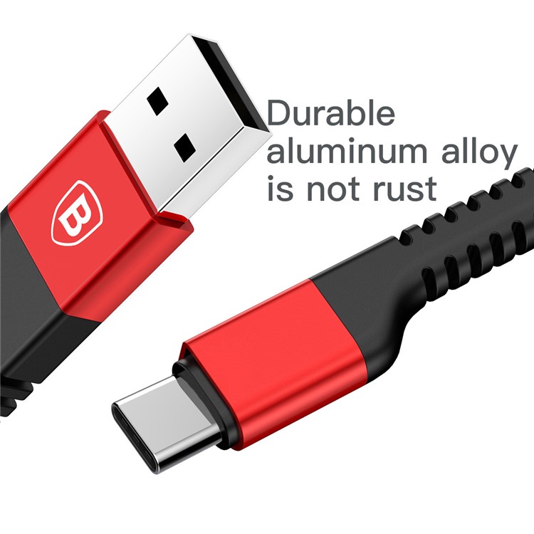 BASEUS 1m 2A Confidente Series 9 Capas SR Anti-break Type-c Transferencia De Datos Cable De Carga - Rojo-4