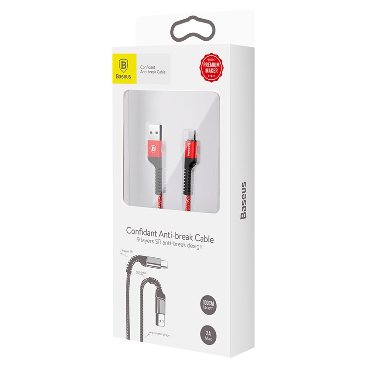BASEUS 1m 2A Confidente Series 9 Capas SR Anti-break Type-c Transferencia De Datos Cable De Carga - Rojo-6