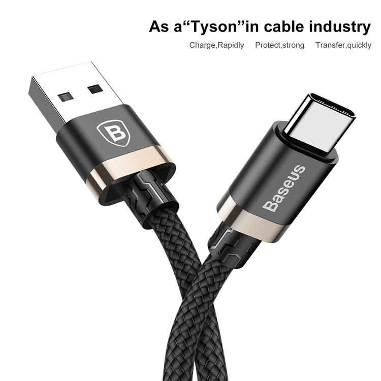 BASEUS Gold Coloren Belt Série 3A 1M USB 3.0-A Para Tipo C Sincronização De Dados E Cabo De Carga Para Samsung Nota 8 / S8 / S8 Plus Etc. - Cor De Ouro / Preto-2