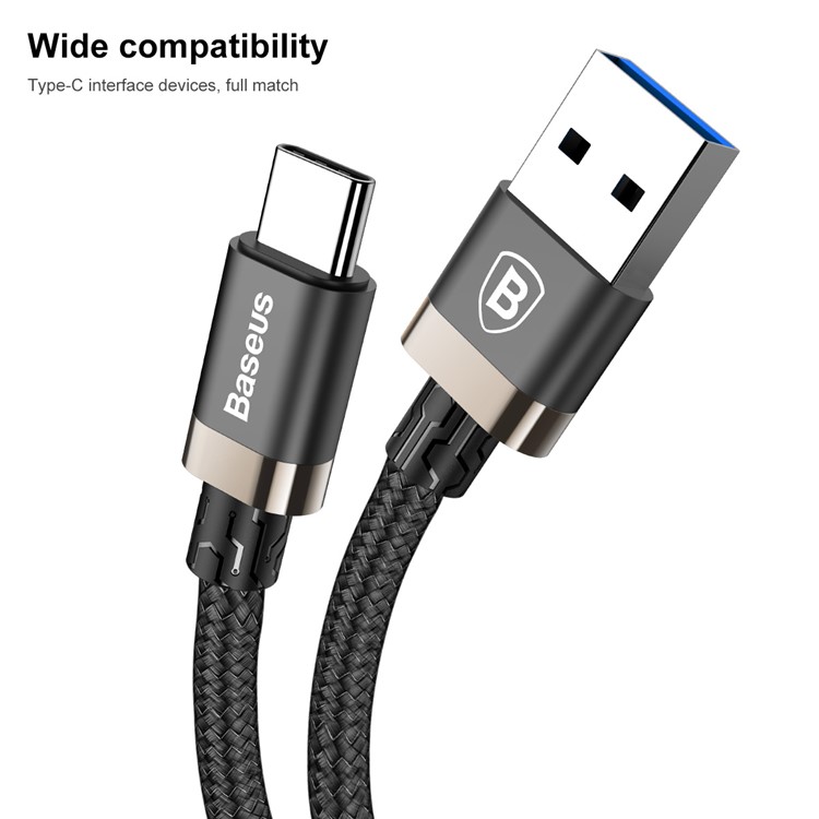 BASEUS Gold Coloren Belt Série 3A 1M USB 3.0-A Para Tipo C Sincronização De Dados E Cabo De Carga Para Samsung Nota 8 / S8 / S8 Plus Etc. - Cor De Ouro / Preto-6