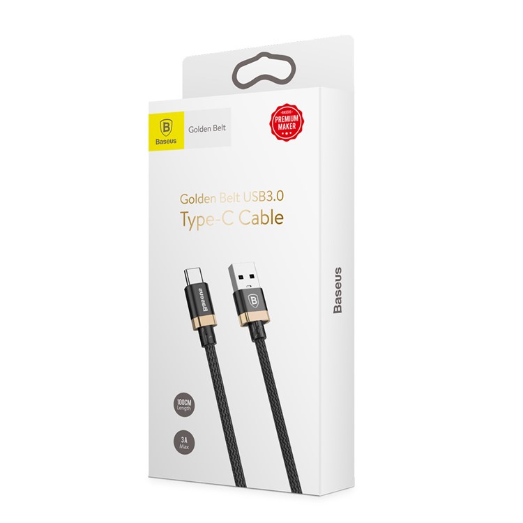 BASEUS Gold Coloren Belt Série 3A 1M USB 3.0-A Para Tipo C Sincronização De Dados E Cabo De Carga Para Samsung Nota 8 / S8 / S8 Plus Etc. - Cor De Ouro / Preto-8