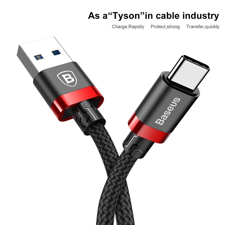 BASEUS Série De Cinturão De Cor Dourada USB 3.0-A Para USB Tipo C 3A 1M Cabo De Carregamento De Dados De Sincronização De Dados - Vermelho / Preto-2