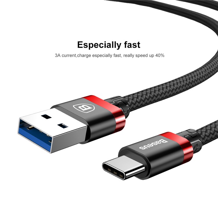 BASEUS Série De Cinturão De Cor Dourada USB 3.0-A Para USB Tipo C 3A 1M Cabo De Carregamento De Dados De Sincronização De Dados - Vermelho / Preto-3