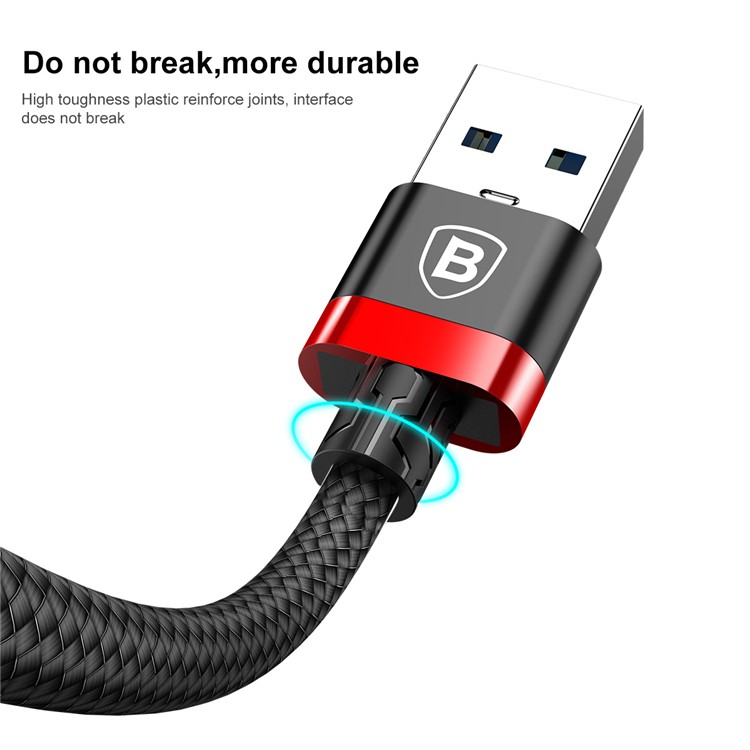 BASEUS Série De Cinturão De Cor Dourada USB 3.0-A Para USB Tipo C 3A 1M Cabo De Carregamento De Dados De Sincronização De Dados - Vermelho / Preto-4