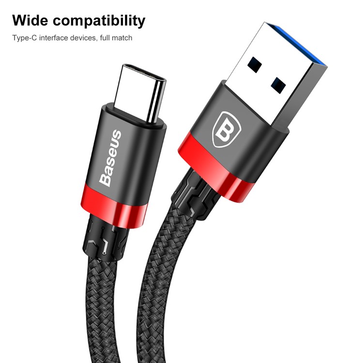 BASEUS Série De Cinturão De Cor Dourada USB 3.0-A Para USB Tipo C 3A 1M Cabo De Carregamento De Dados De Sincronização De Dados - Vermelho / Preto-6