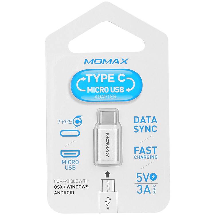 MOMAX 5V 3A Type-C Male to Micro USB Female Adapter for Galaxy S8/Huawei P10 etc. - Silver Color-7