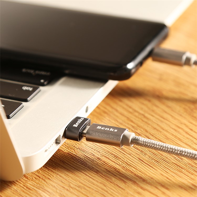 BENKS Mini USB 2.0 Male to Type-C Female Converter Adapter - Grey-4