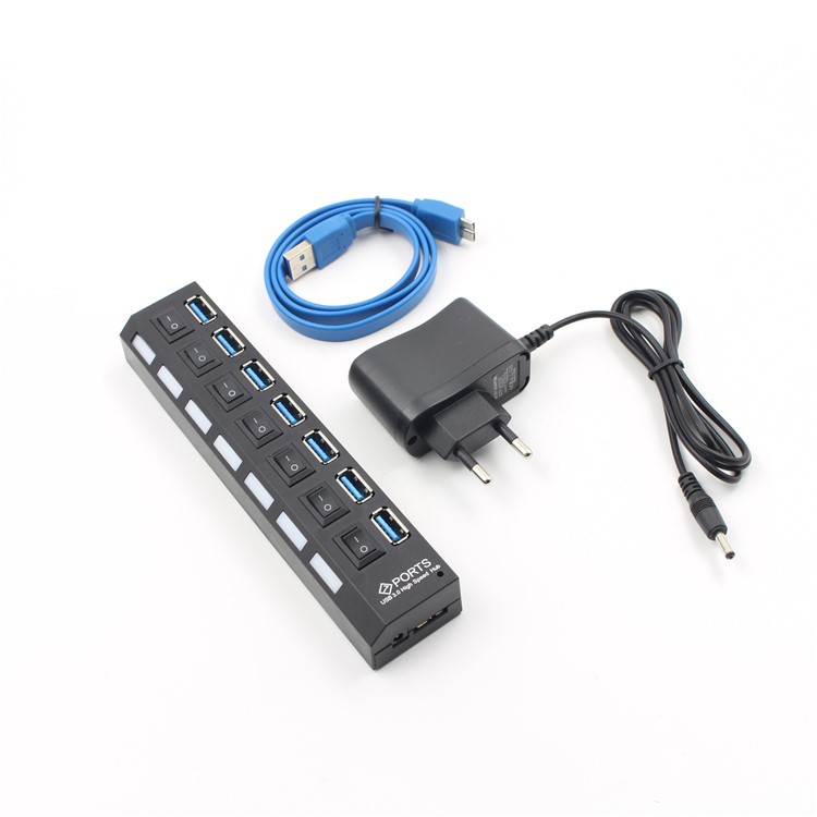 Detachable USB 3.0 Desktop 7-Port HUB with On/Off Switch + AC Adapter - EU Plug-1