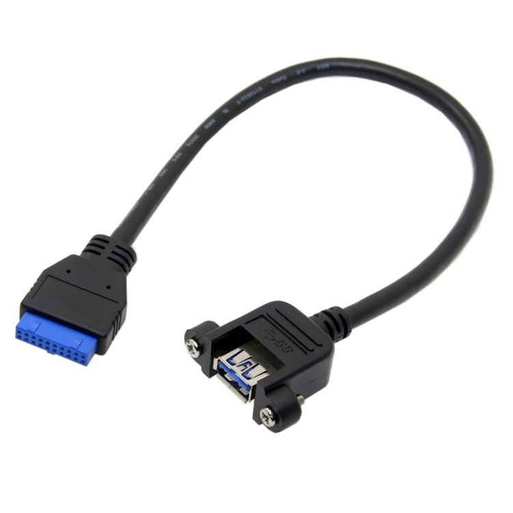 U3-384-BK USB 3.0 Female Port Screw Mount Type to Up Angled Motherboard 20pin Header Cable (25cm)-1