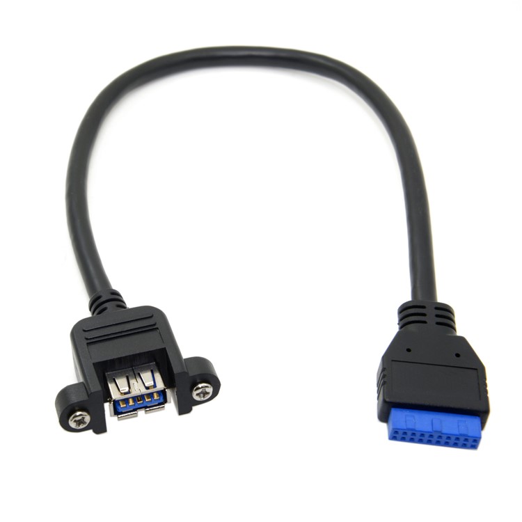 U3-384-BK USB 3.0 Female Port Screw Mount Type to Up Angled Motherboard 20pin Header Cable (25cm)-2