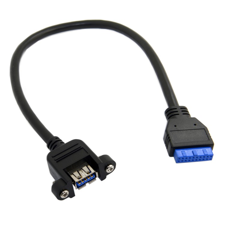 U3-384-BK USB 3.0 Female Port Screw Mount Type to Up Angled Motherboard 20pin Header Cable (25cm)-3
