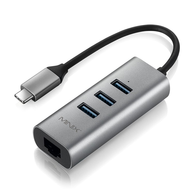 MINIX NEO C-UE Aluminium USB-C to 3-Port USB 3.0 and Gigabit Ethernet Adapter - Black-1