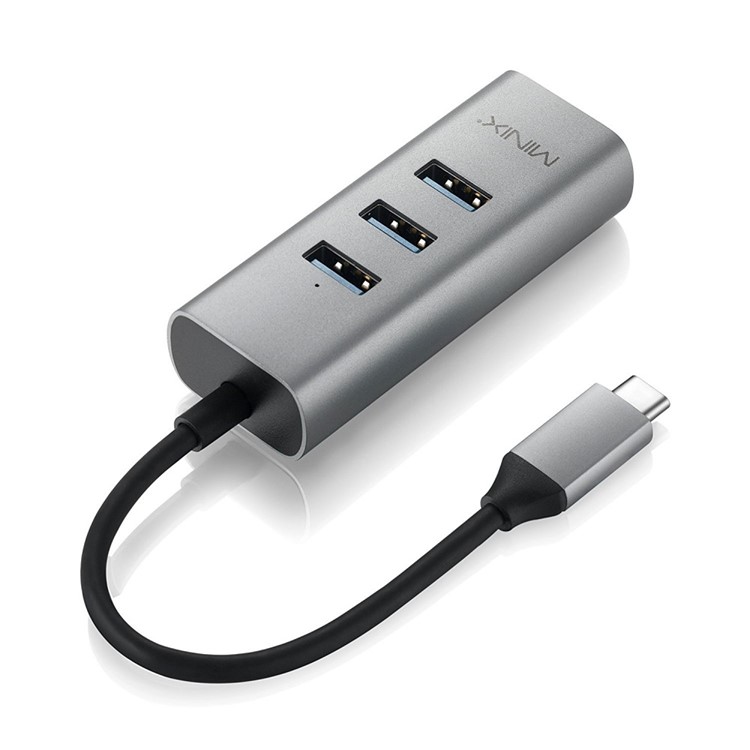 MINIX NEO C-UE Aluminium USB-C to 3-Port USB 3.0 and Gigabit Ethernet Adapter - Black-2