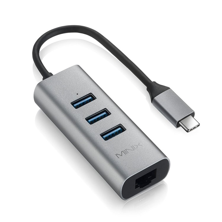 MINIX NEO C-UE Aluminium USB-C to 3-Port USB 3.0 and Gigabit Ethernet Adapter - Black-3