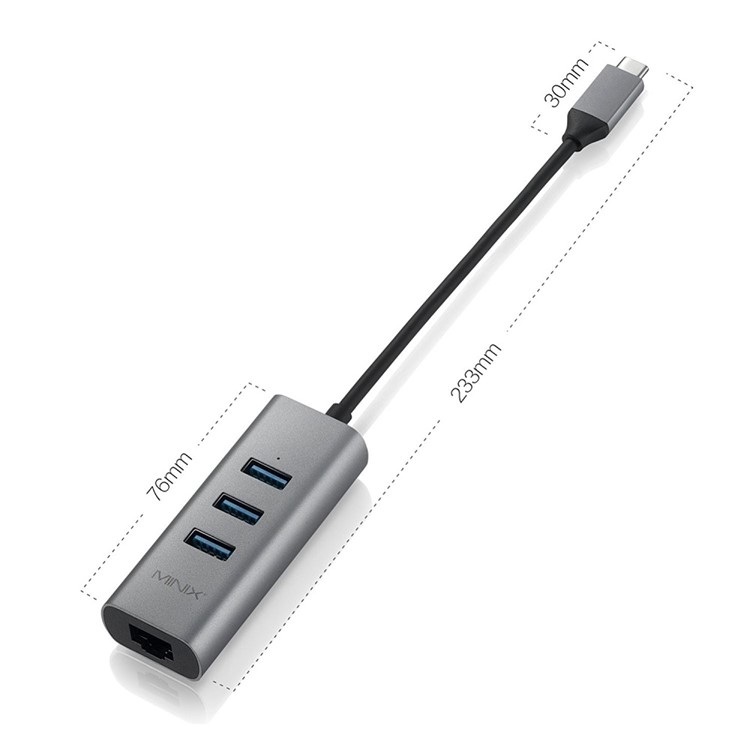 MINIX NEO C-UE Aluminium USB-C to 3-Port USB 3.0 and Gigabit Ethernet Adapter - Black-4