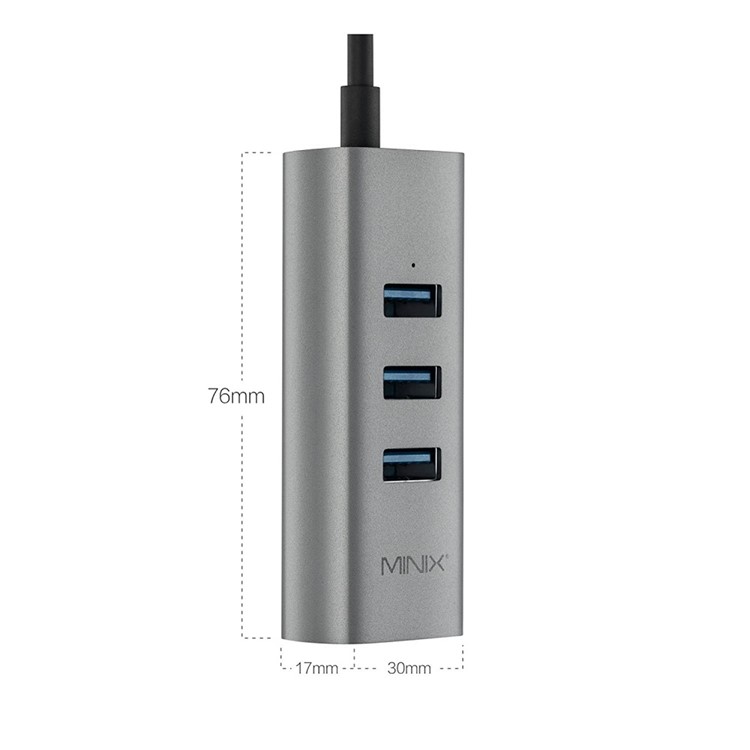 MINIX NEO C-UE Aluminium USB-C to 3-Port USB 3.0 and Gigabit Ethernet Adapter - Black-5