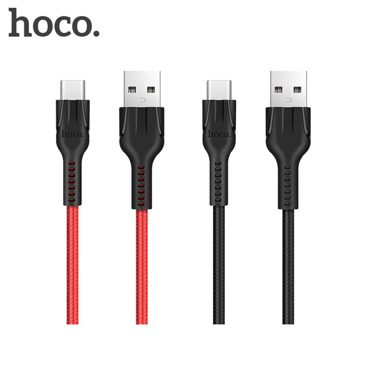 HOCO U31 1m Nylon Trançado Reversível Tipo-c Cabo De Dados USB Para Huawei Mate 10 - vermelho-5