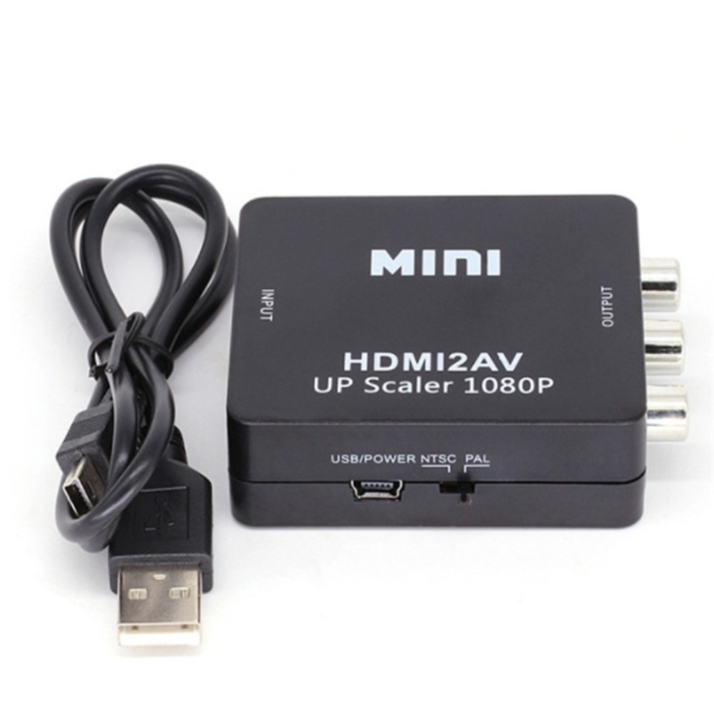 HDMI to AV Audio Video Mini Converter Adapter Full HD 720P 1080P with USB Charge Cable - Black-4