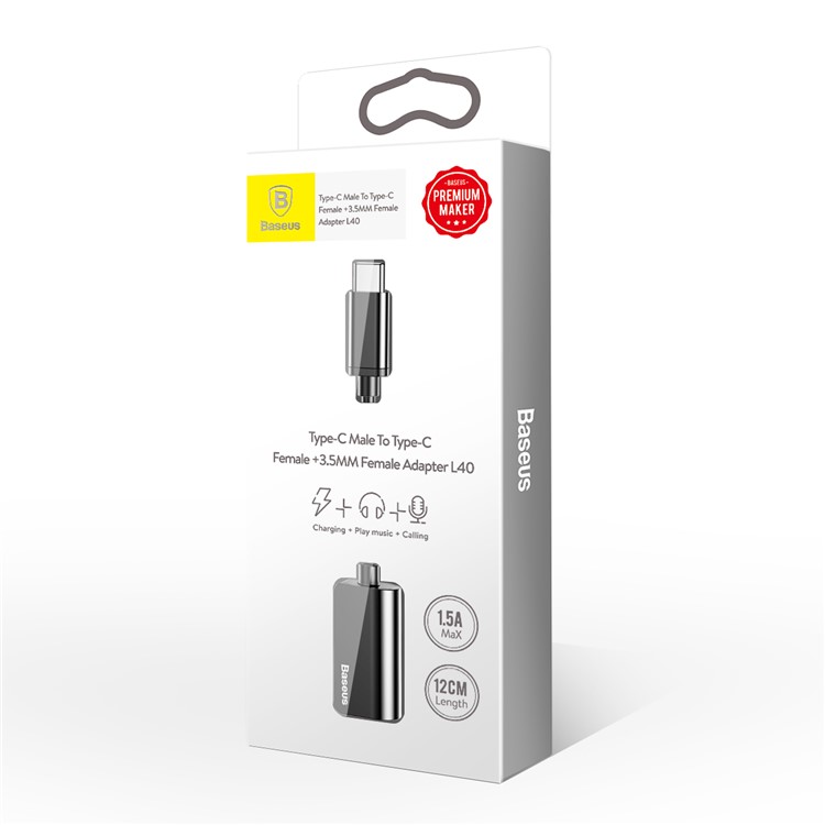 BASEUS Typ C-Stecker Auf C-Buchse + 3,5-mm-Buchsenadapter L40 12cm (Unterstützung Beim Laden, Musik Hören, Telefonanrufe) - Schwarz-8