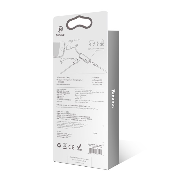 BASEUS Typ C-Stecker Auf C-Buchse + 3,5-mm-Buchsenadapter L40 12cm (Unterstützung Beim Laden, Musik Hören, Telefonanrufe) - Schwarz-9