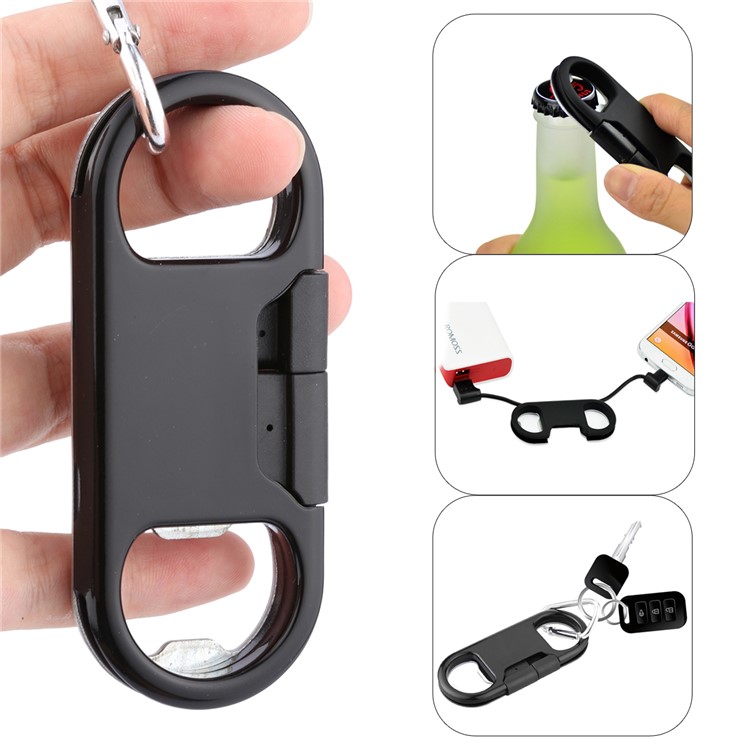 DAITE TS024-B Bottle Opener Invisable Micro USB Charging Cord with Keychain - Black-1