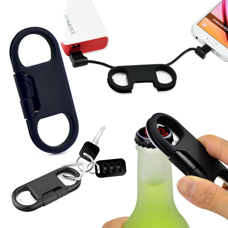 DAITE TS024-B Bottle Opener Invisable Micro USB Charging Cord with Keychain - Black-4
