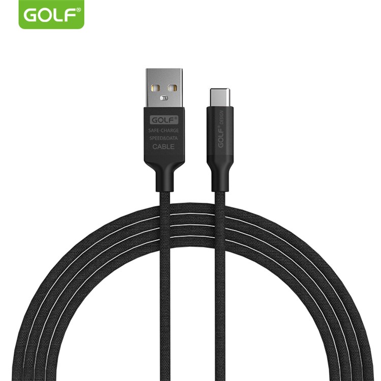 GOLF GC-52 Cloth Coated Type-C USB Data Sync Charging Cable for Samsung Huawei HTC - Black-1