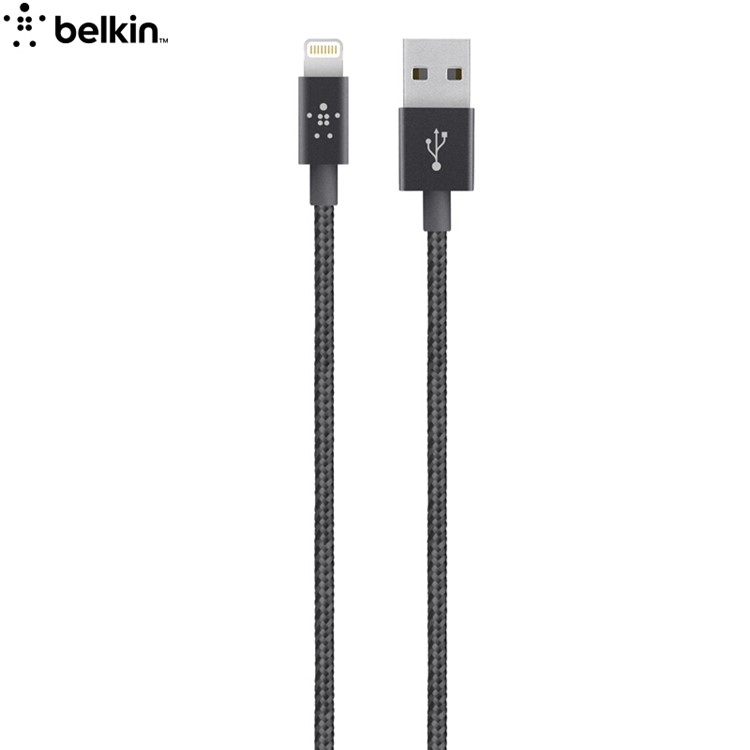 BELKIN Original MFI Certified Lightning 8pin Metallic Nylon Braided Data Charging Cable 1.2m for iPhone iPad iPod (F8J144bt04) - Black-2