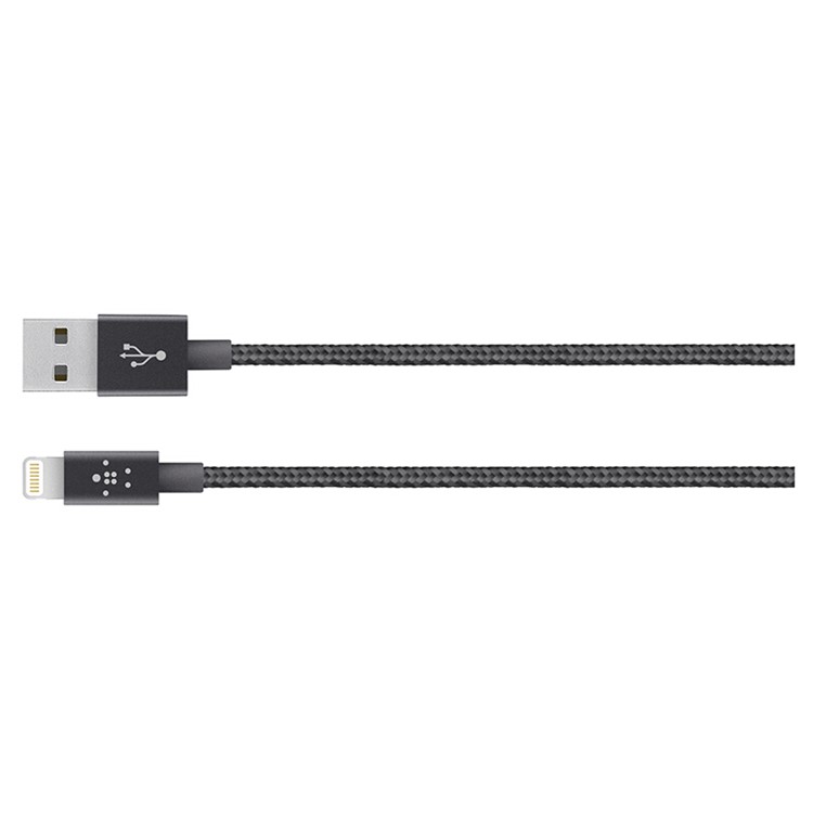 BELKIN Original MFI Certified Lightning 8pin Metallic Nylon Braided Data Charging Cable 1.2m for iPhone iPad iPod (F8J144bt04) - Black-3